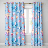Cute Kawaii Mermaid Ocean Friends Jellyfish Starfish  Blue Background  Readymade Eyelet Ring Top Thermal 100% Blackout Curtains