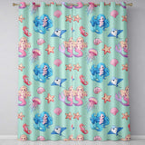 Mermaid Ocean Friends Jellyfish Starfish  Mint Green Background  Readymade Eyelet Ring Top Thermal 100% Blackout Curtains