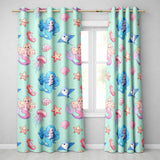 Mermaid Ocean Friends Jellyfish Starfish  Mint Green Background  Readymade Eyelet Ring Top Thermal 100% Blackout Curtains