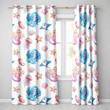 Mermaid Ocean Friends Jellyfish Starfish   Grey Background  Readymade Eyelet Ring Top Thermal 100% Blackout Curtains