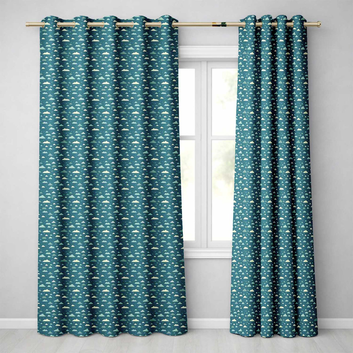Small Scale Cloud Pattern Teal Background Soft Neutral Clouds Seamless Design  Readymade Eyelet Ring Top Thermal 100% Blackout Curtains
