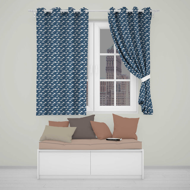 Artistic Sketch Cloud Pattern Navy Background Hand Drawn Style Seamless Design  Readymade Eyelet Ring Top Thermal 100% Blackout Curtains