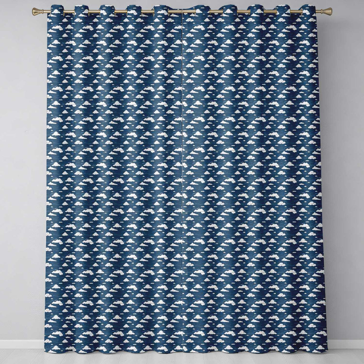 Artistic Sketch Cloud Pattern Navy Background Hand Drawn Style Seamless Design  Readymade Eyelet Ring Top Thermal 100% Blackout Curtains