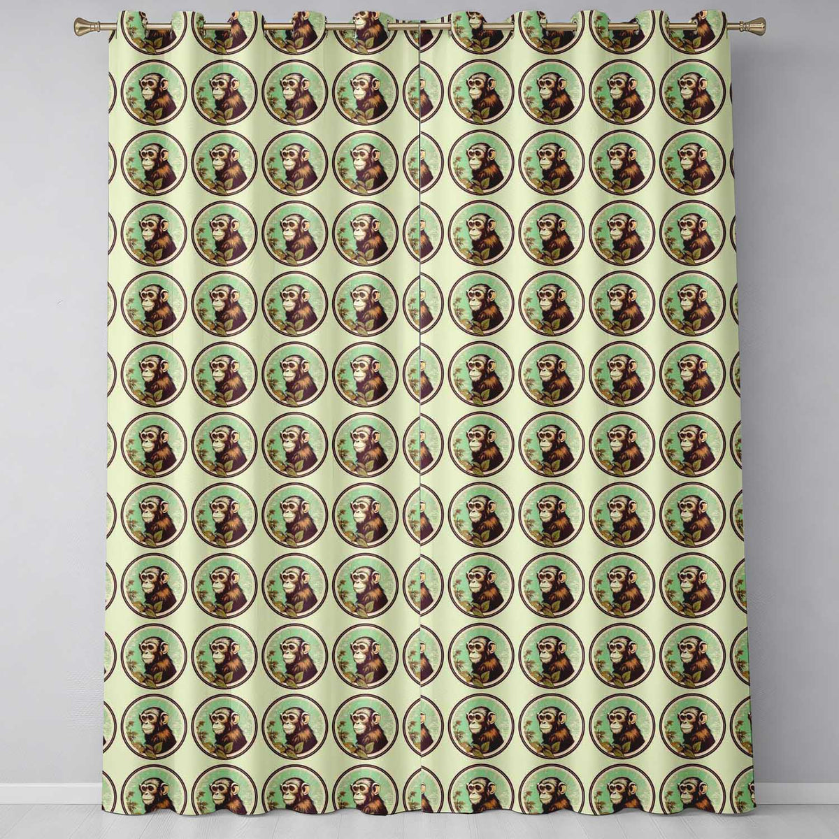 Vintage Monkey Portrait Circular FrameNeutral Background  Design  Readymade Eyelet Ring Top Thermal 100% Blackout Curtains