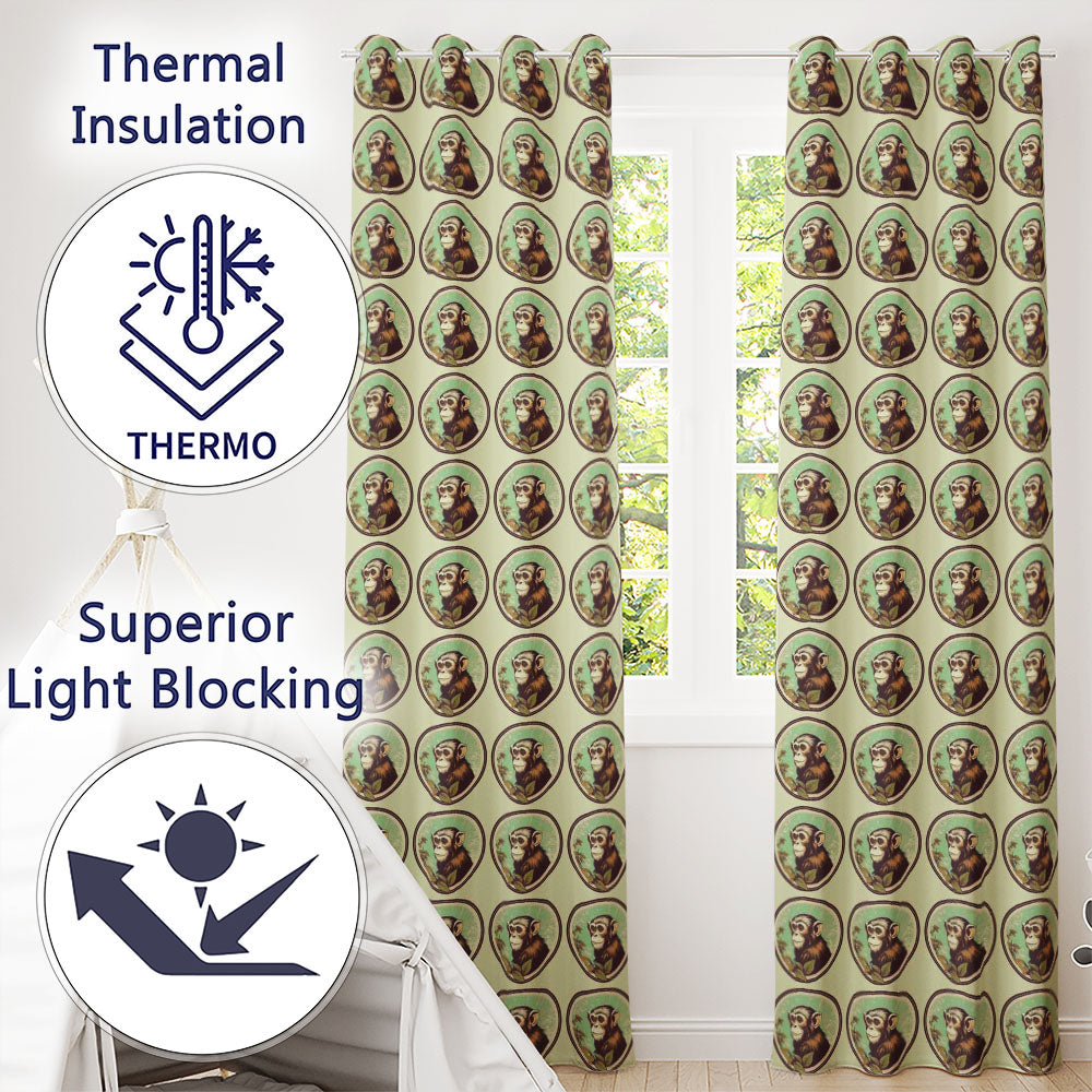 Vintage Monkey Portrait Circular FrameNeutral Background  Design  Readymade Eyelet Ring Top Thermal 100% Blackout Curtains