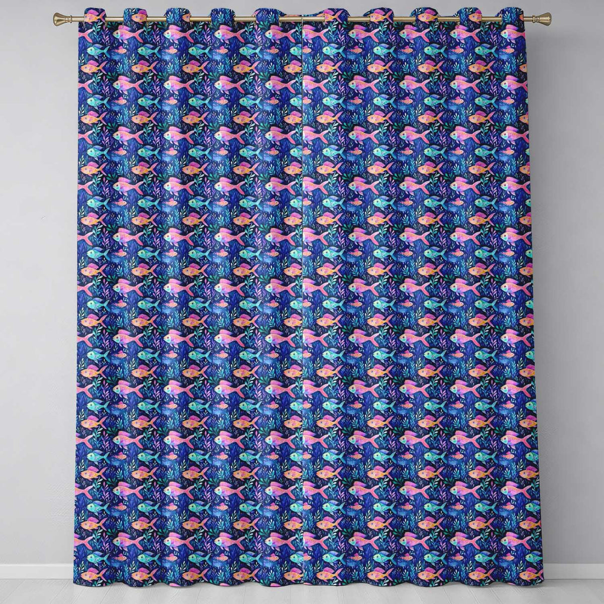 Bright Tropical Fish and Coral Reef Pattern in Vibrant Neon Colours  Readymade Eyelet Ring Top Thermal 100% Blackout Curtains