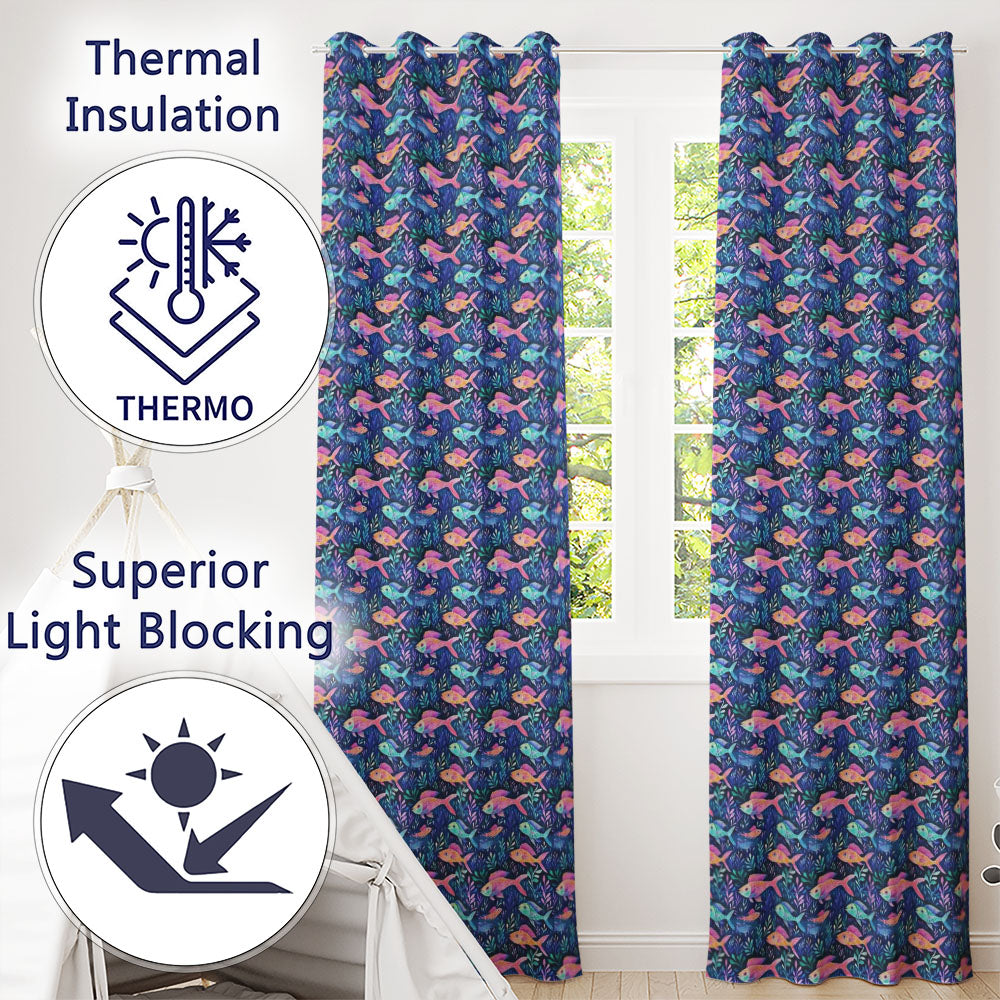 Bright Tropical Fish and Coral Reef Pattern in Vibrant Neon Colours  Readymade Eyelet Ring Top Thermal 100% Blackout Curtains