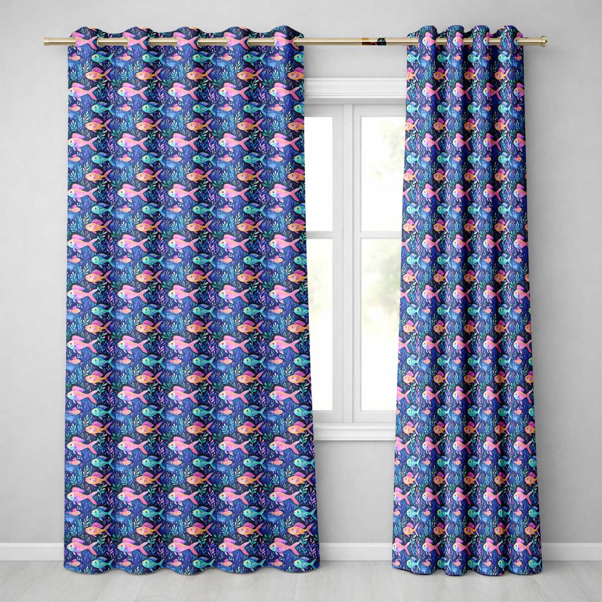 Bright Tropical Fish and Coral Reef Pattern in Vibrant Neon Colours  Readymade Eyelet Ring Top Thermal 100% Blackout Curtains