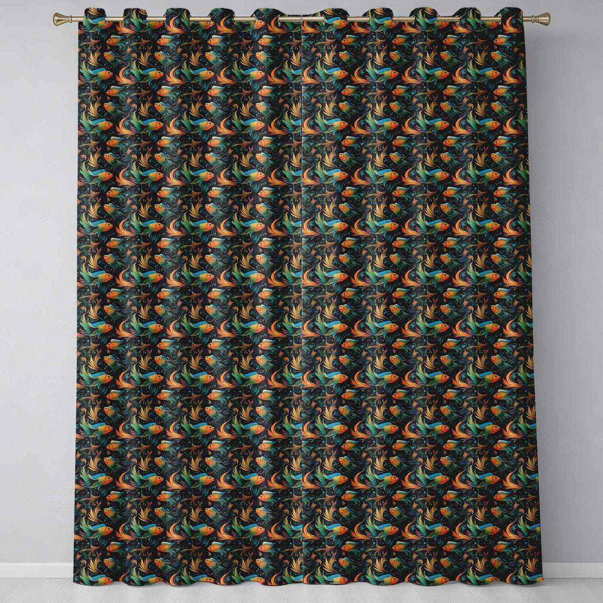Vibrant Goldfish with Flowing Fins on Dark Aquatic Background Seamless Pattern  Readymade Eyelet Ring Top Thermal 100% Blackout Curtains