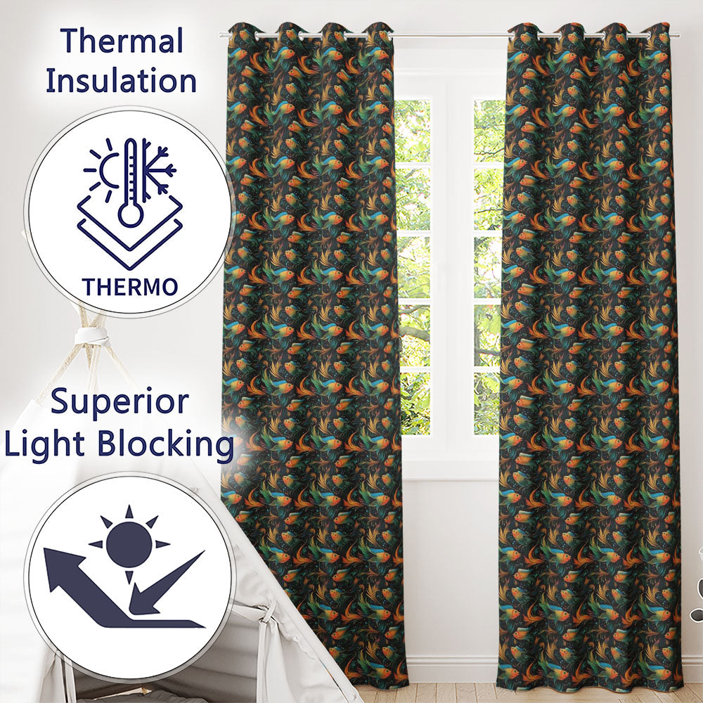 Vibrant Goldfish with Flowing Fins on Dark Aquatic Background Seamless Pattern  Readymade Eyelet Ring Top Thermal 100% Blackout Curtains