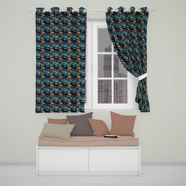 Vintage Colourful  Camera Grid Seamless Pattern on Cream Background  Readymade Eyelet Ring Top Thermal 100% Blackout Curtains