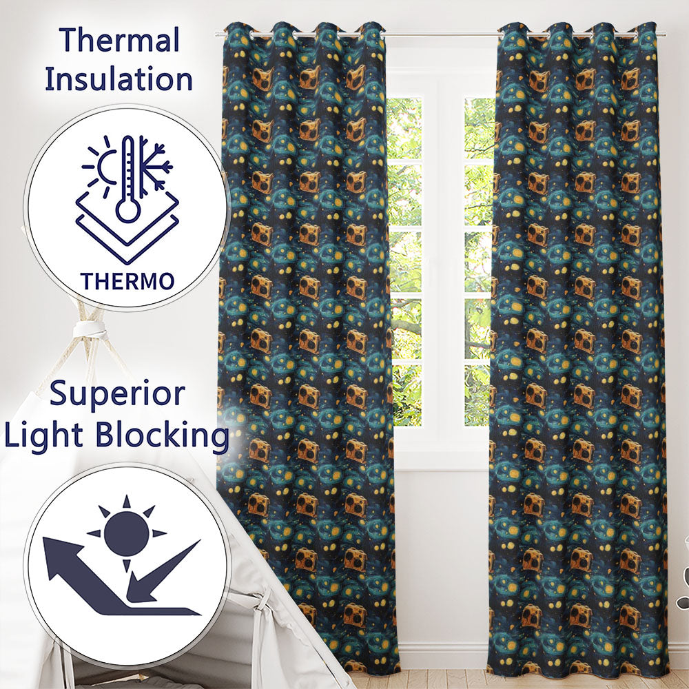 Vintage Colourful  Camera Grid Seamless Pattern on Cream Background  Readymade Eyelet Ring Top Thermal 100% Blackout Curtains