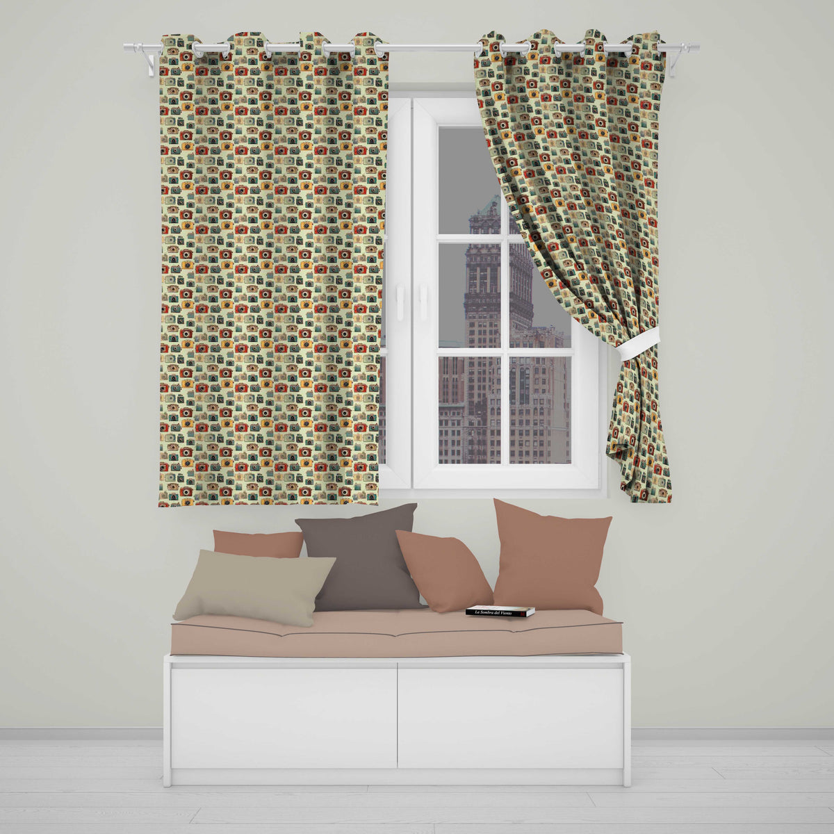 Mustard Yellow and Black Vintage Camera Illustration Seamless Pattern  Readymade Eyelet Ring Top Thermal 100% Blackout Curtains