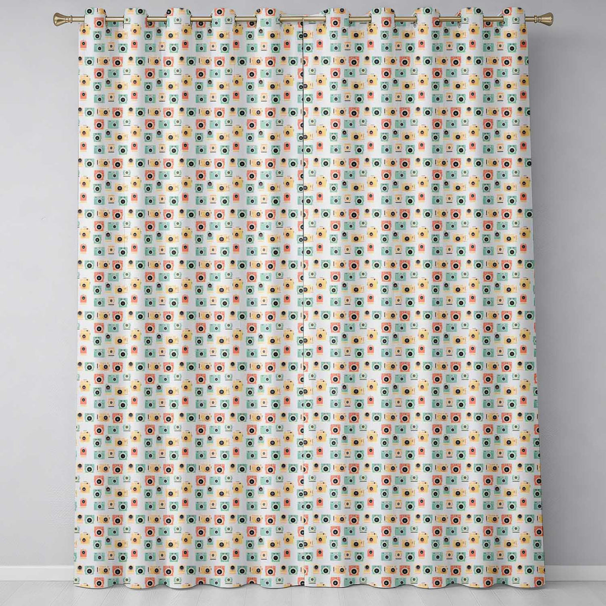 Vintage Camera Scatter Pattern on Warm Beige Background Seamless Design  Readymade Eyelet Ring Top Thermal 100% Blackout Curtains