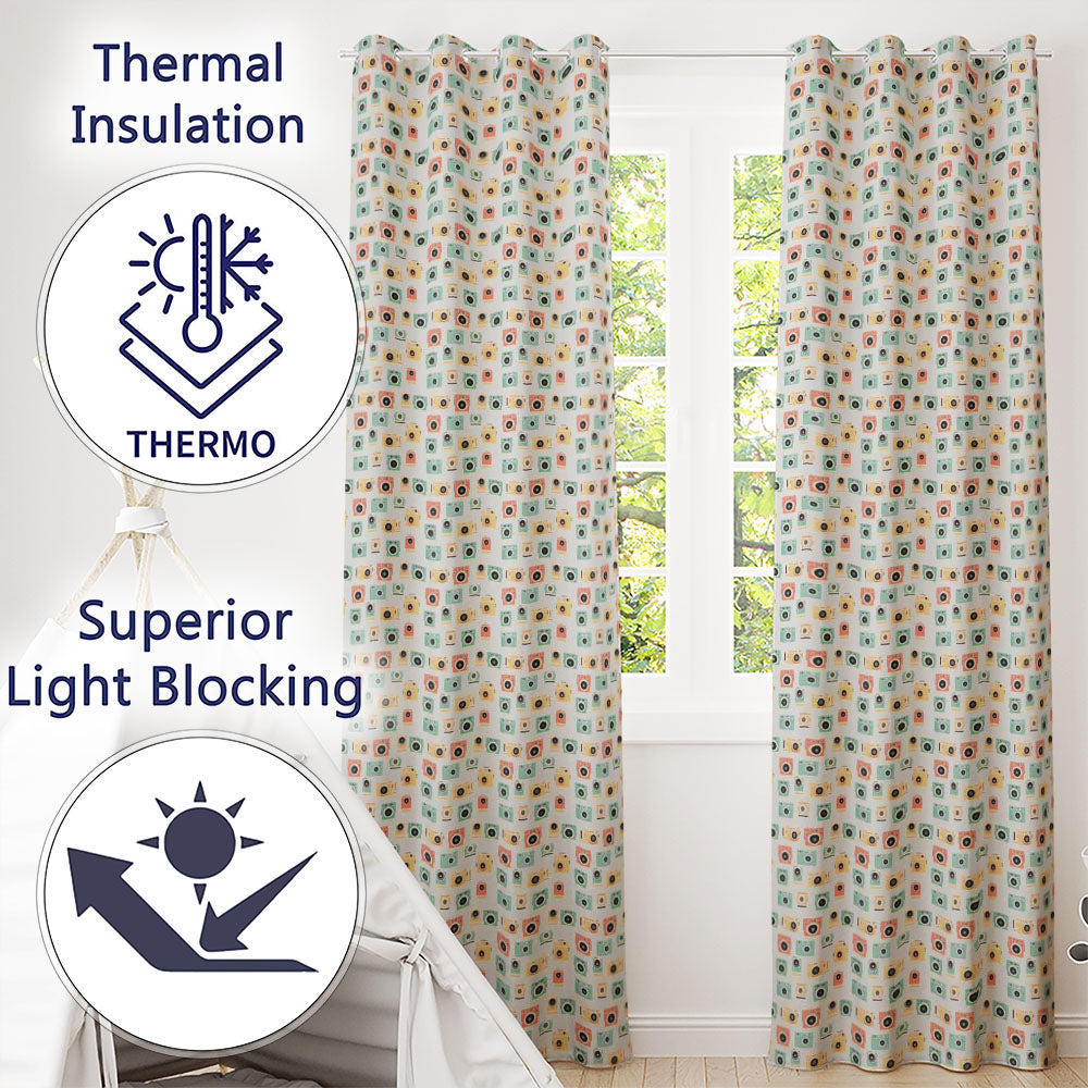 Vintage Camera Scatter Pattern on Warm Beige Background Seamless Design  Readymade Eyelet Ring Top Thermal 100% Blackout Curtains