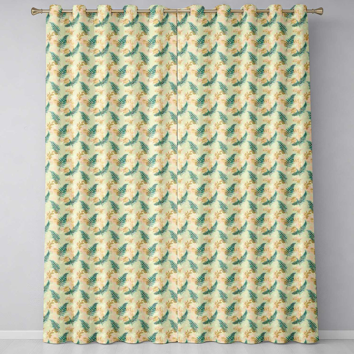 Muted Multicolour Fern Leaves Watercolor Botanical Pattern  Readymade Eyelet Ring Top Thermal 100% Blackout Curtains