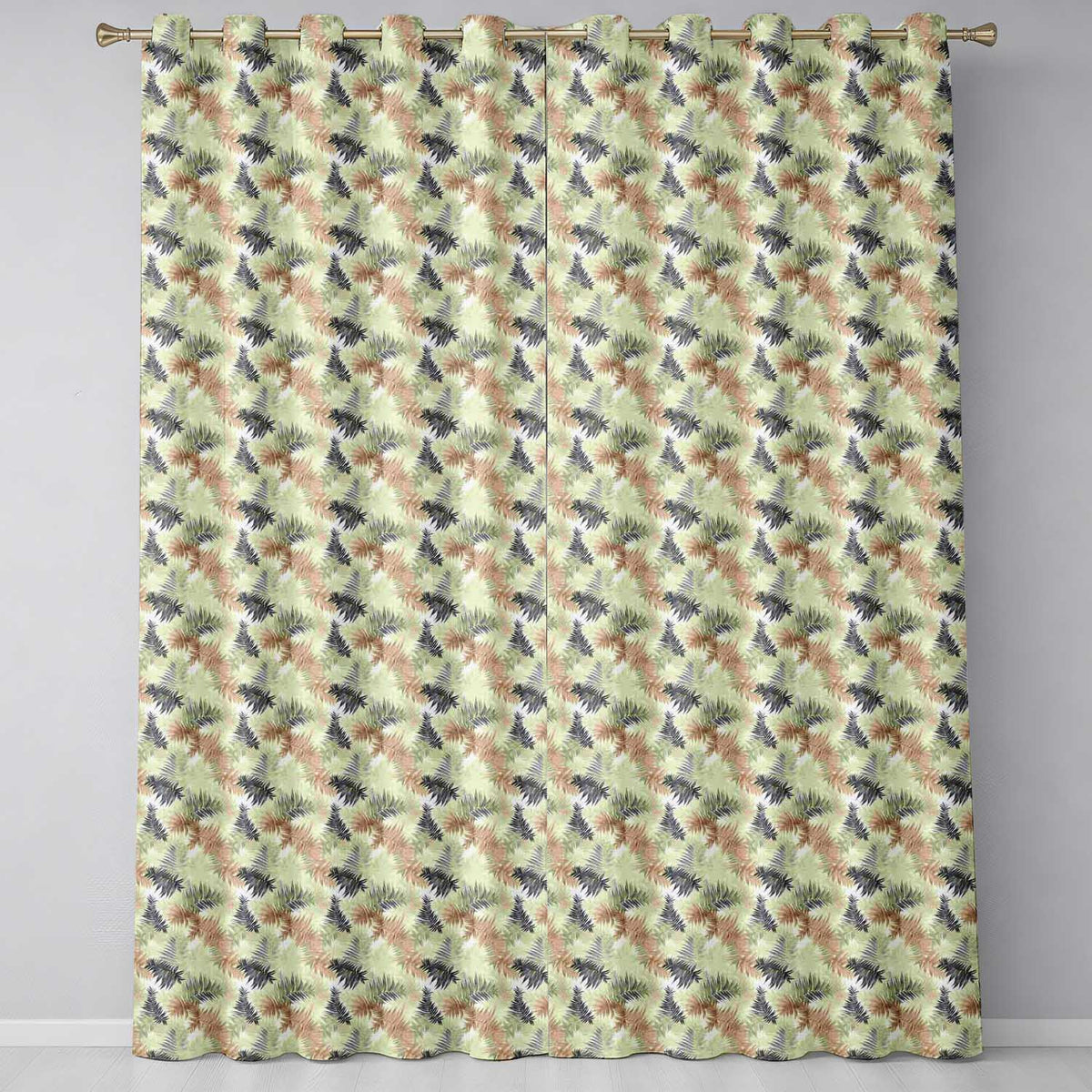 Earthy Toned Palm Leaf Botanical Seamless Pattern  Readymade Eyelet Ring Top Thermal 100% Blackout Curtains