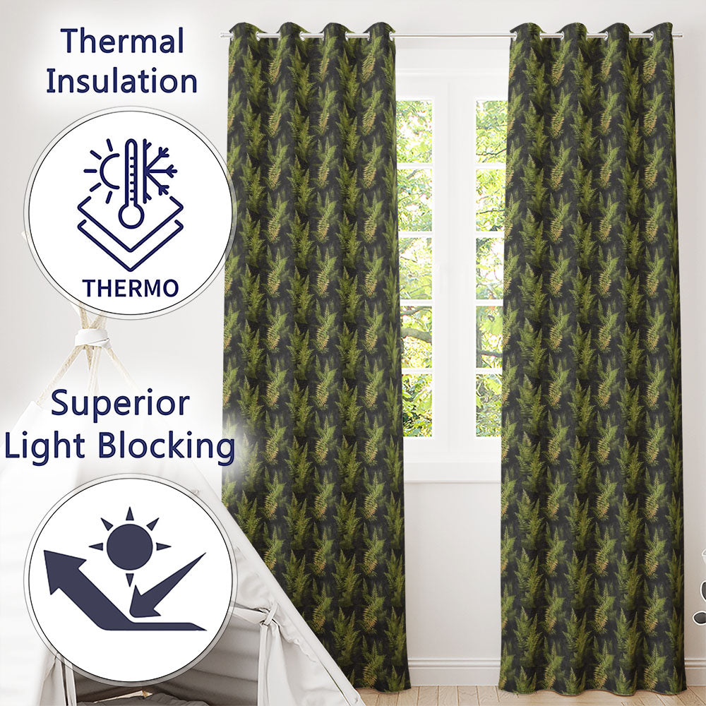 Dark Green Dense Fern Forest Seamless Pattern  Readymade Eyelet Ring Top Thermal 100% Blackout Curtains
