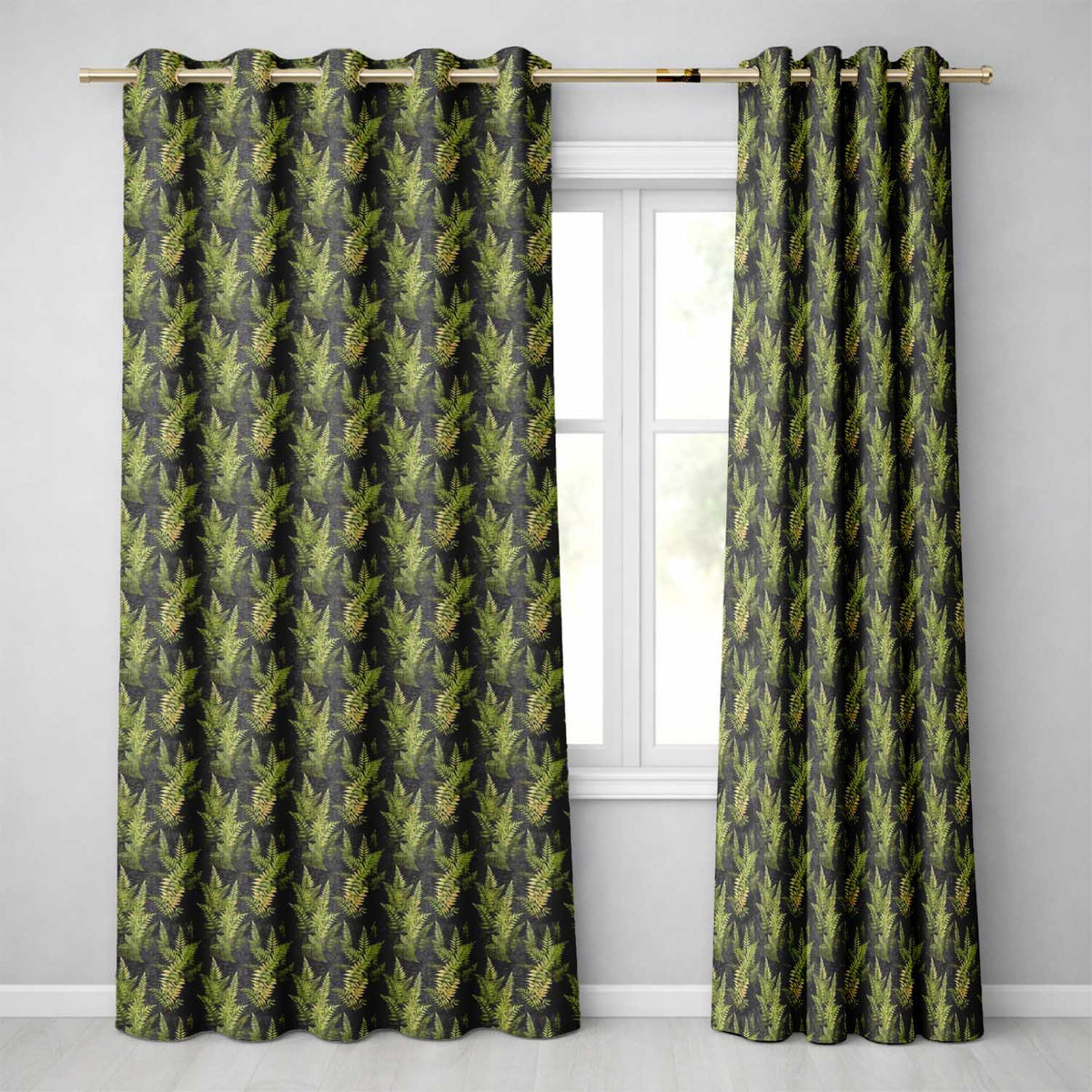 Dark Green Dense Fern Forest Seamless Pattern  Readymade Eyelet Ring Top Thermal 100% Blackout Curtains