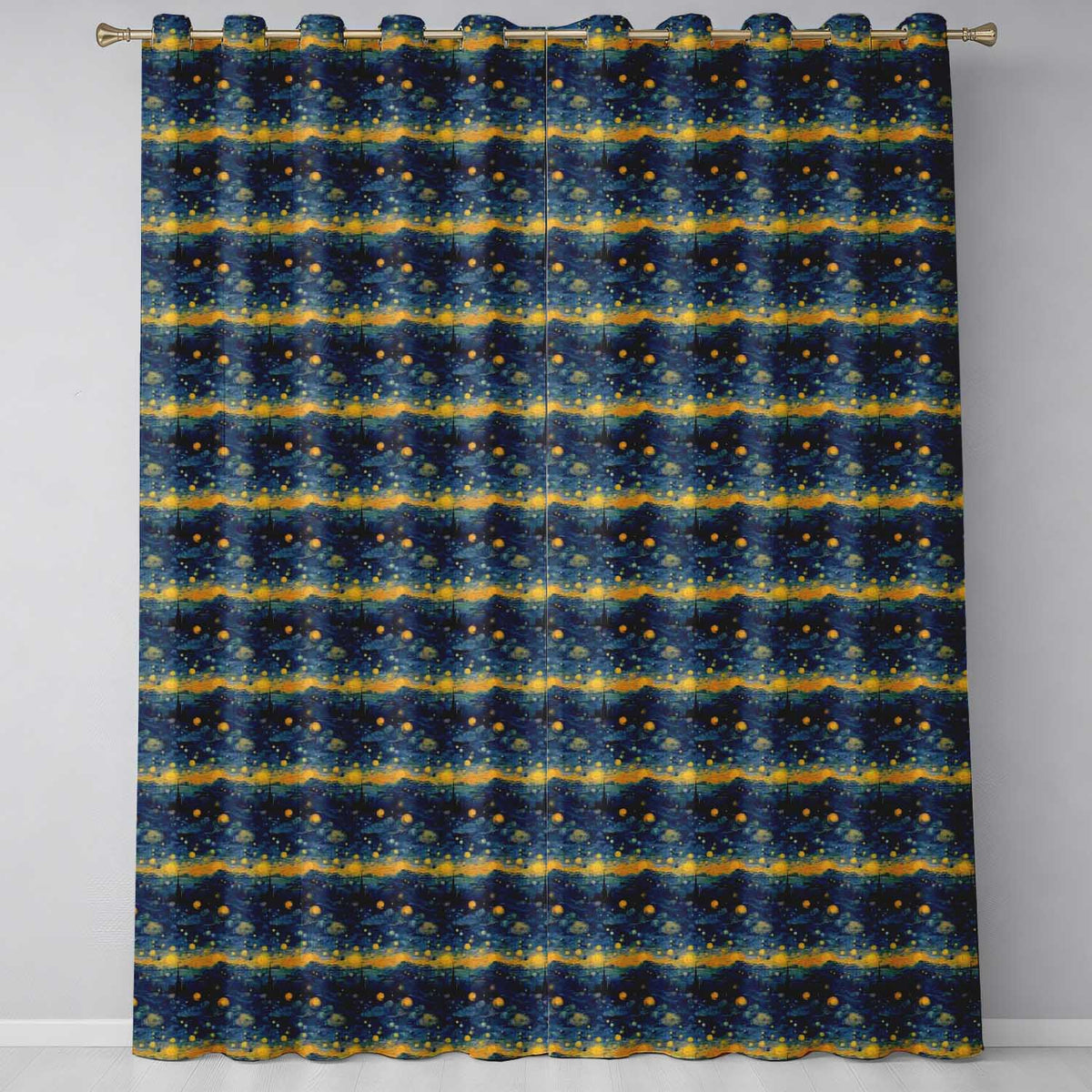 Starry Night Landscape Seamless Pattern Artistic Blue Sky Texture  Readymade Eyelet Ring Top Thermal 100% Blackout Curtains
