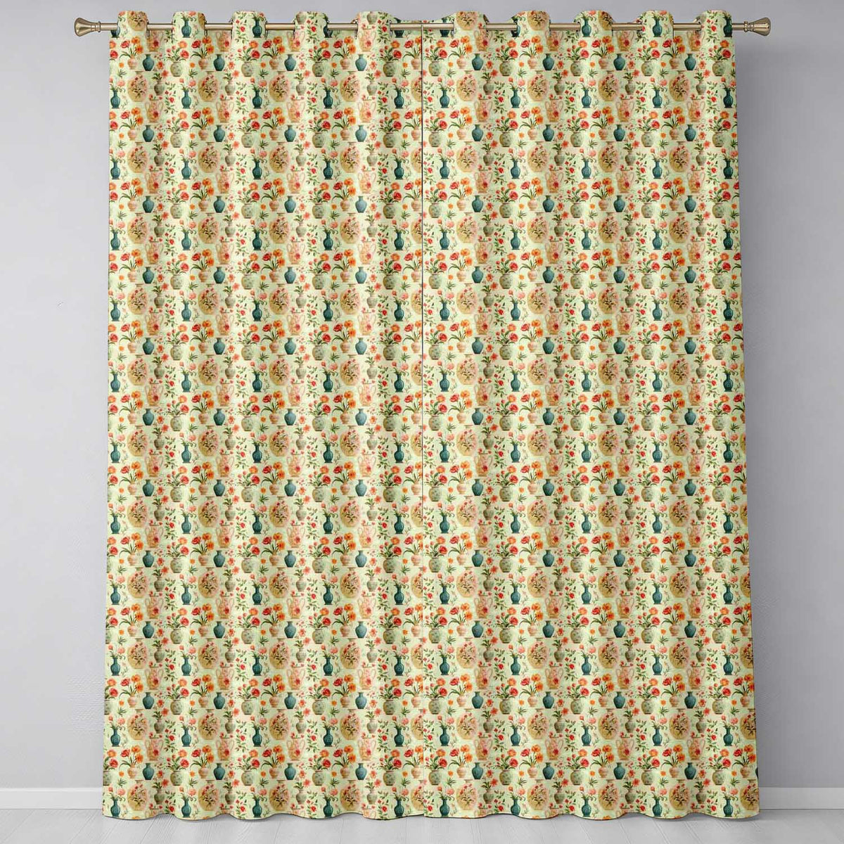Vintage Floral and Vase Collection with Soft Pastel Blooms Seamless Pattern  Readymade Eyelet Ring Top Thermal 100% Blackout Curtains