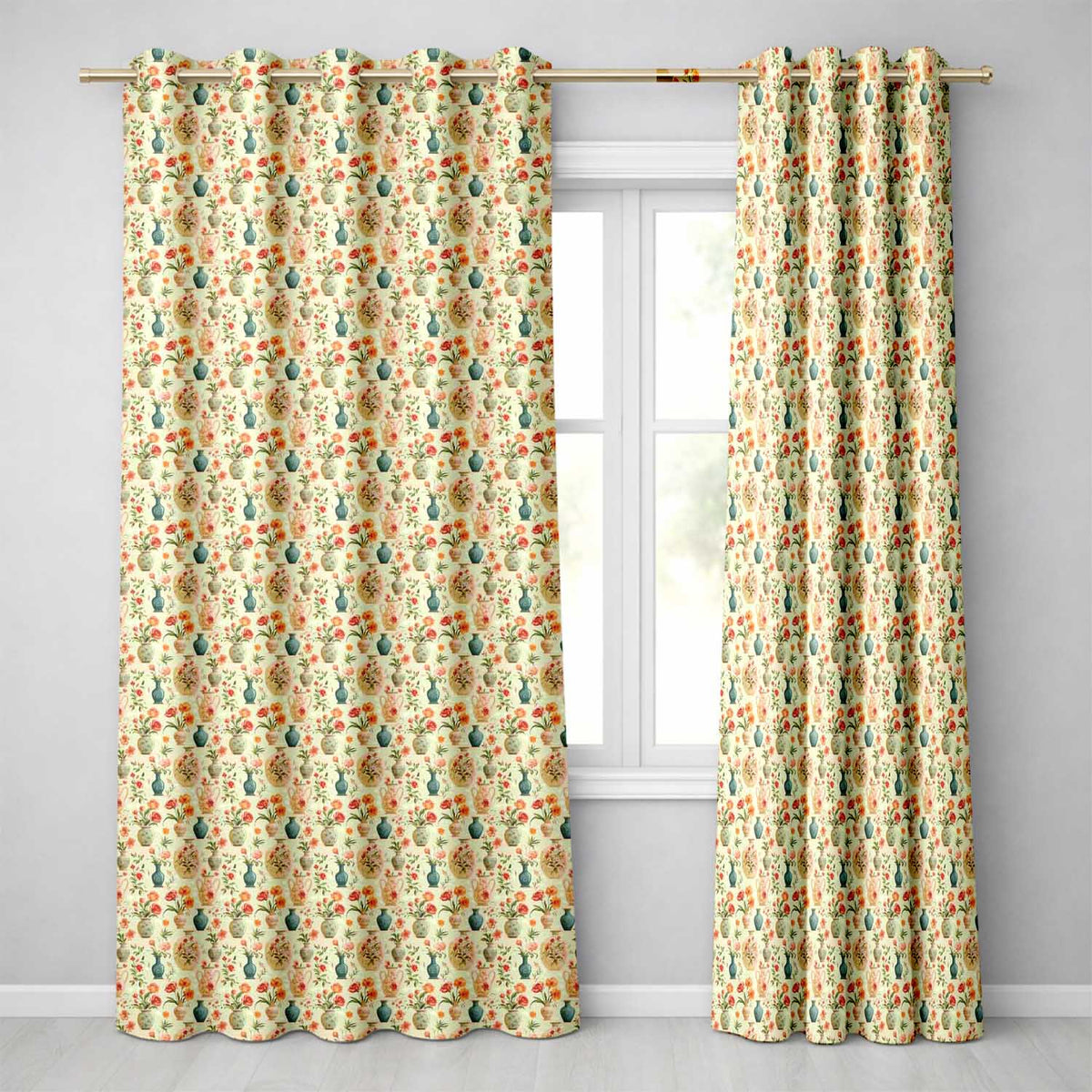 Vintage Floral and Vase Collection with Soft Pastel Blooms Seamless Pattern  Readymade Eyelet Ring Top Thermal 100% Blackout Curtains