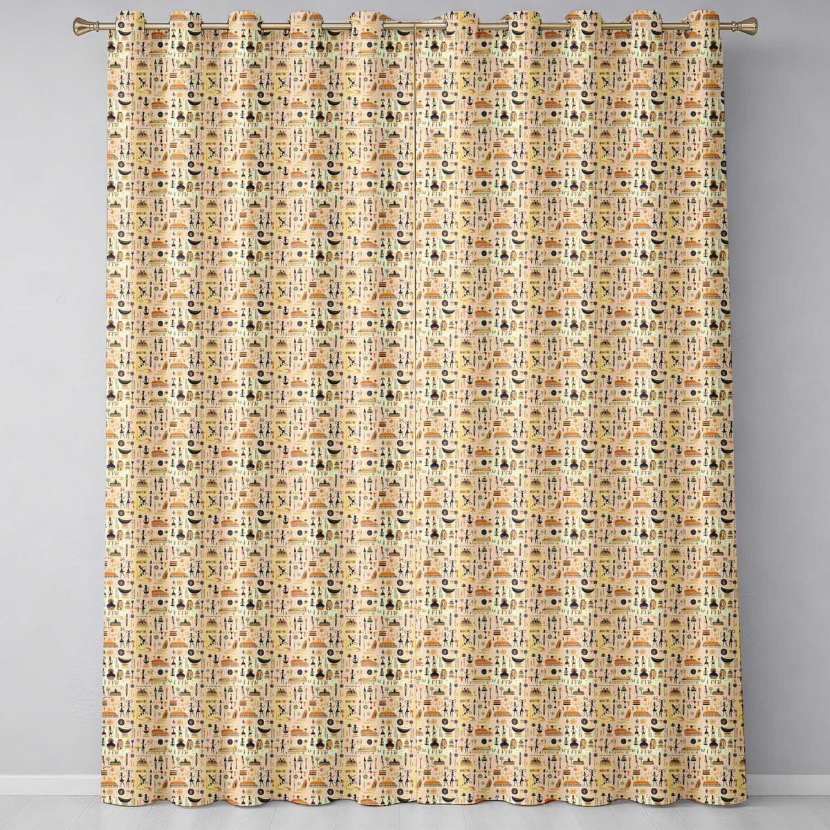 Ancient Egyptian  with Figures Symbols and Pyramids in Warm Earth Tones  Readymade Eyelet Ring Top Thermal 100% Blackout Curtains