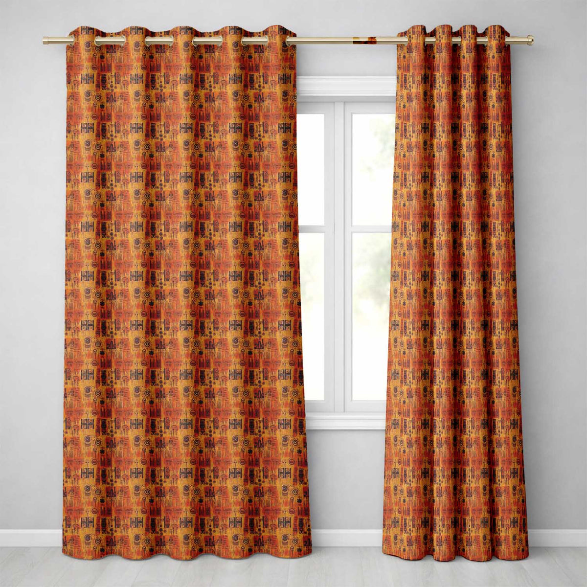 Tribal Symbol Patchwork with African Inspired in Warm Orange and Brown Tones  Readymade Eyelet Ring Top Thermal 100% Blackout Curtains