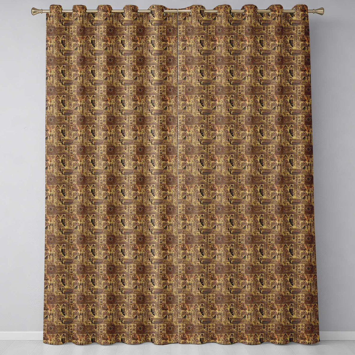 Vintage Tribal Illustration Pattern with Hand Drawn Symbols in Sepia Tones  Readymade Eyelet Ring Top Thermal 100% Blackout Curtains