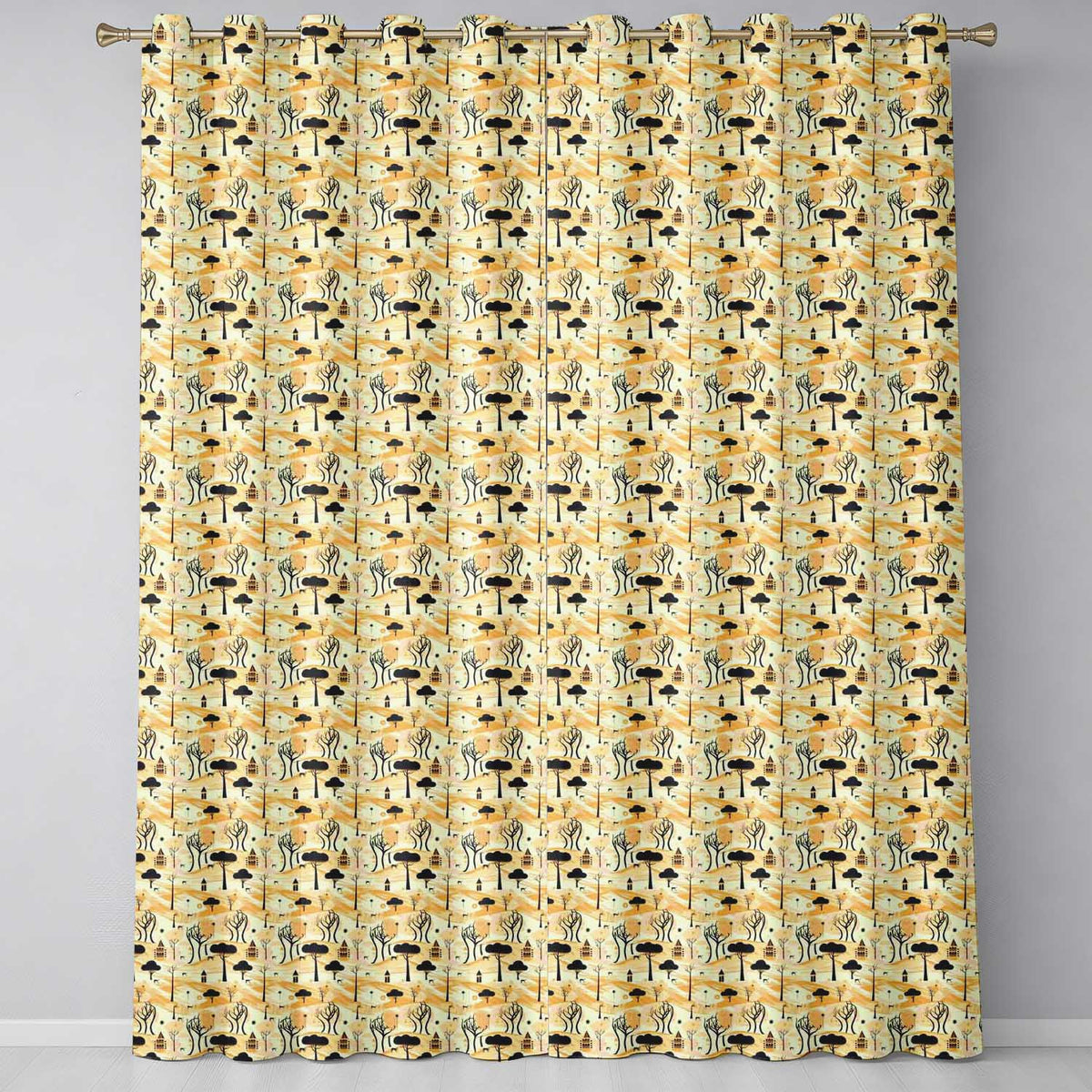 Minimalist African Savanna Pattern with Trees Wildlife and Village Silhouettes  Readymade Eyelet Ring Top Thermal 100% Blackout Curtains