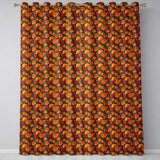 Orange Chrysanthemum Floral  on Black Background with Detailed Petals  Readymade Eyelet Ring Top Thermal 100% Blackout Curtains