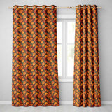 Orange Chrysanthemum Floral  on Black Background with Detailed Petals  Readymade Eyelet Ring Top Thermal 100% Blackout Curtains