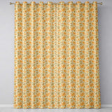 Vintage Style Orange Chrysanthemum Floral Pattern on Warm Beige Background  Readymade Eyelet Ring Top Thermal 100% Blackout Curtains
