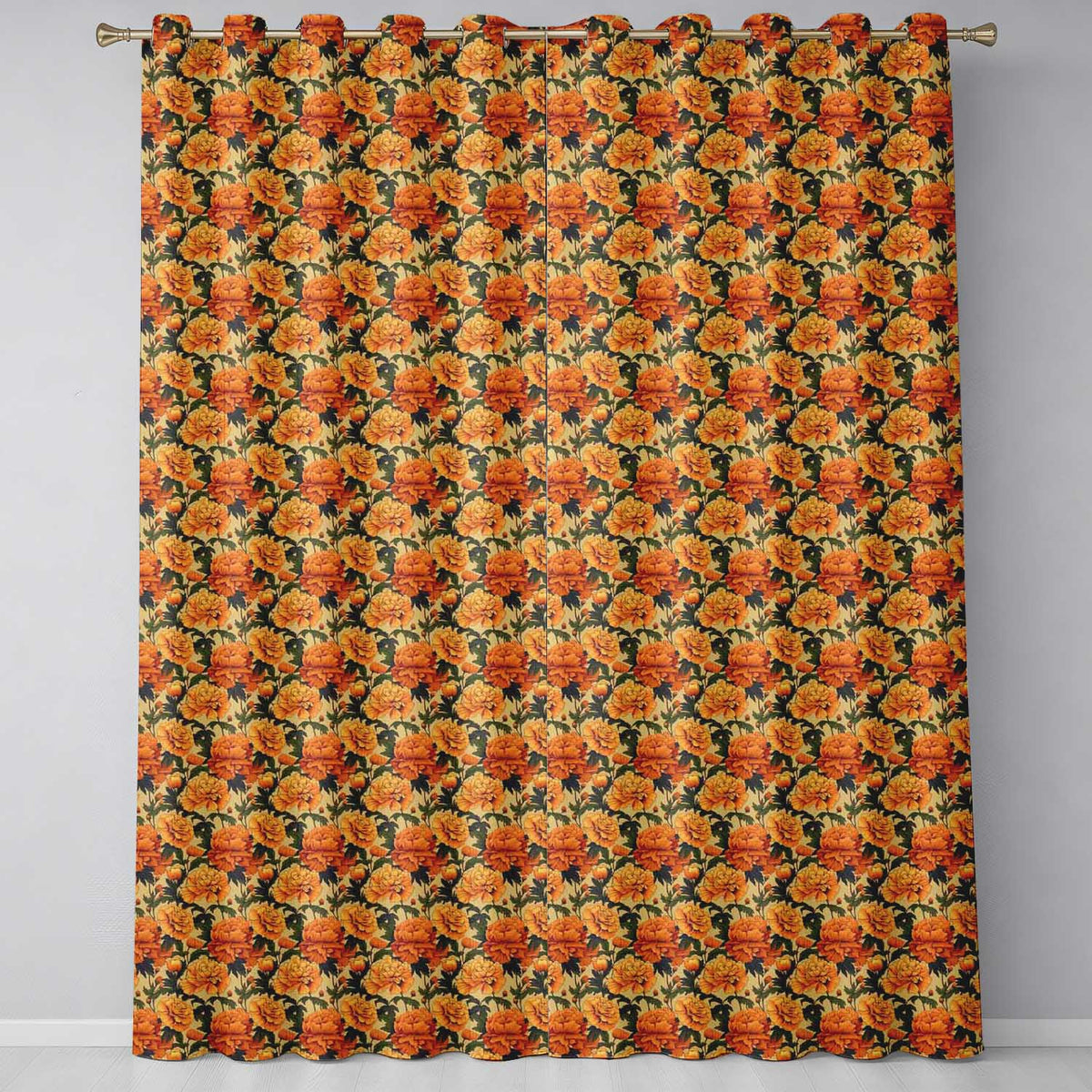 Soft Sepia Chrysanthemum Floral Pattern in Monochrome Warm Beige Tones  Readymade Eyelet Ring Top Thermal 100% Blackout Curtains