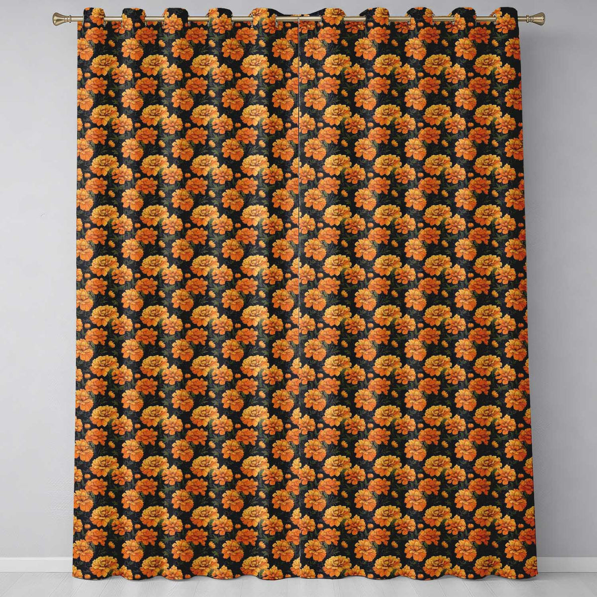 Painterly Orange Floral Pattern with Loose Brushstroke Chrysanthemum Design  Readymade Eyelet Ring Top Thermal 100% Blackout Curtains