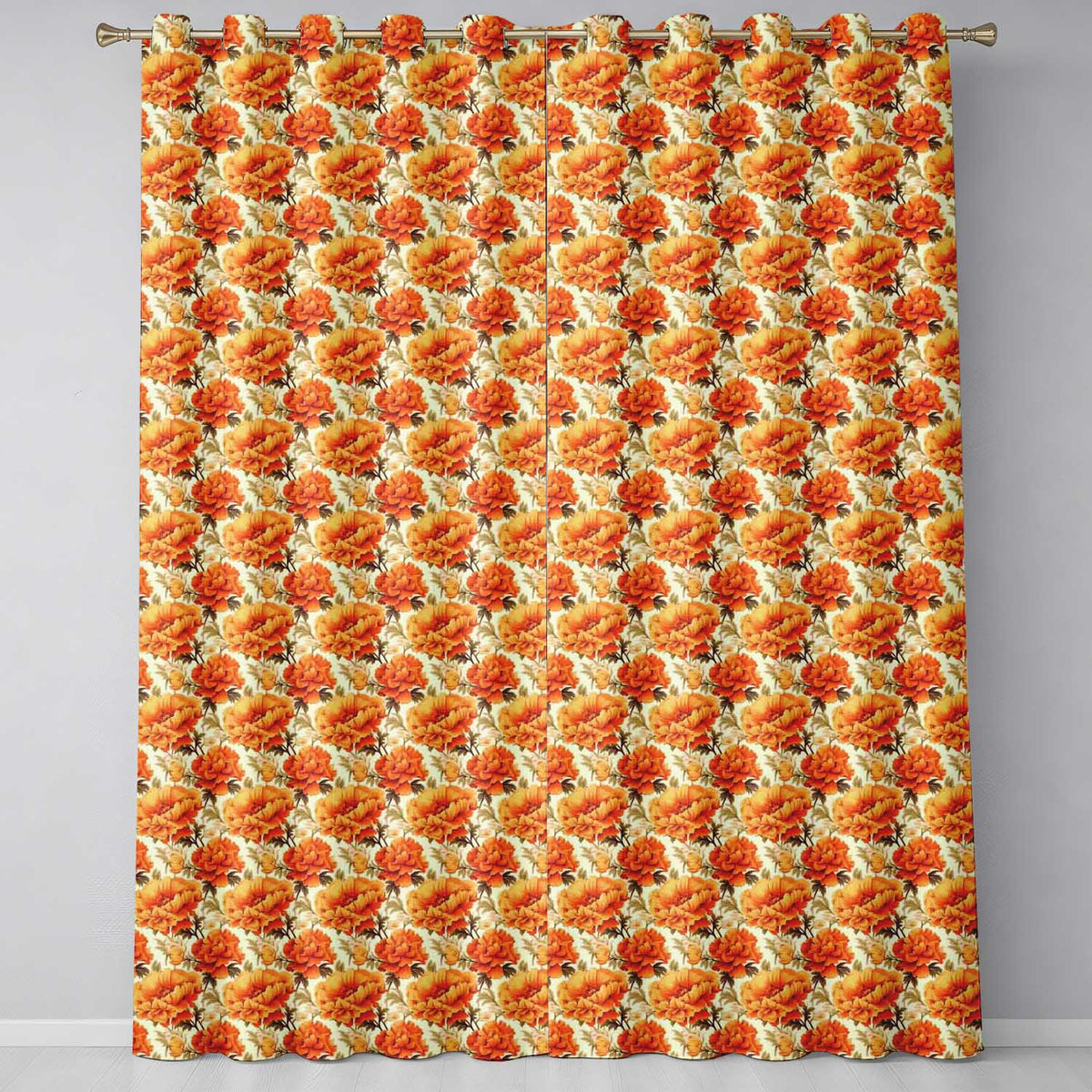 Soft Watercolour Orange Floral Pattern on Cream Background with Delicate Stems  Readymade Eyelet Ring Top Thermal 100% Blackout Curtains