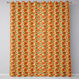 Bold Vintage Orange Poppy Floral Pattern on Warm Beige Background  Readymade Eyelet Ring Top Thermal 100% Blackout Curtains