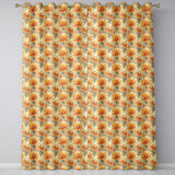 Dense Chrysanthemum Floral Pattern in Orange and Cream on Black Background  Readymade Eyelet Ring Top Thermal 100% Blackout Curtains