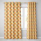 Dense Chrysanthemum Floral Pattern in Orange and Cream on Black Background  Readymade Eyelet Ring Top Thermal 100% Blackout Curtains