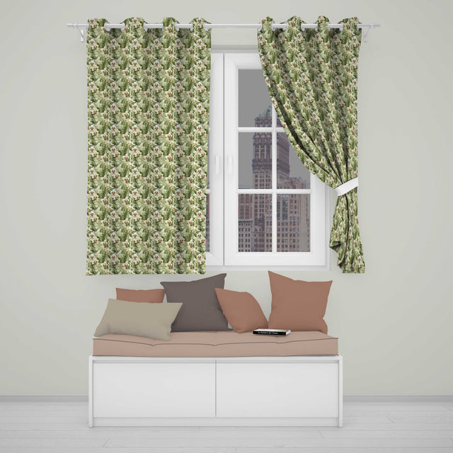 Classic White Orchid Blossom Pattern on Soft Beige Background  Readymade Eyelet Ring Top Thermal 100% Blackout Curtains