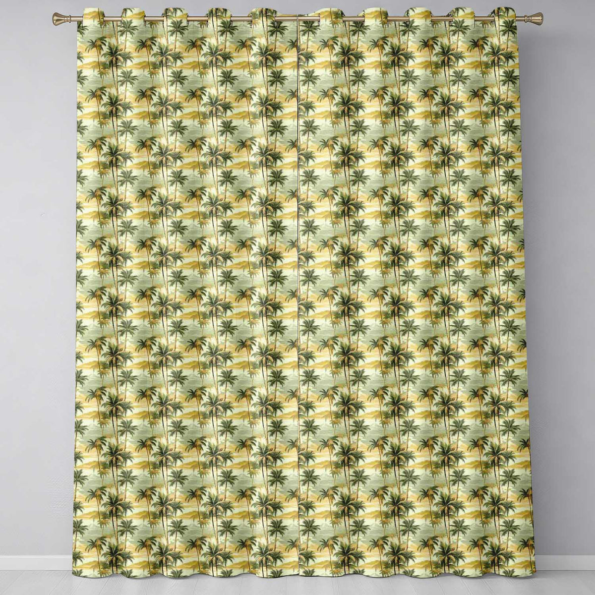Warm Brown Vintage Palm Tree Repeat Pattern on Aged Beige Background  Readymade Eyelet Ring Top Thermal 100% Blackout Curtains