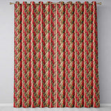 Bold Red Floral Vertical Stripe Pattern with Green Leaves on Neutral Background  Readymade Eyelet Ring Top Thermal 100% Blackout Curtains