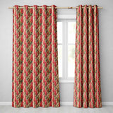 Bold Red Floral Vertical Stripe Pattern with Green Leaves on Neutral Background  Readymade Eyelet Ring Top Thermal 100% Blackout Curtains