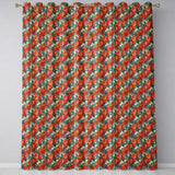 Vibrant Orange Floral Pattern on Teal Background with Delicate Cream Accents  Readymade Eyelet Ring Top Thermal 100% Blackout Curtains