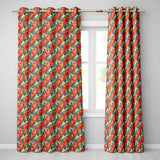 Vibrant Orange Floral Pattern on Teal Background with Delicate Cream Accents  Readymade Eyelet Ring Top Thermal 100% Blackout Curtains
