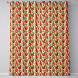 Classic Red Floral Stripe Pattern with Soft Cream Flowers on Beige Background  Readymade Eyelet Ring Top Thermal 100% Blackout Curtains