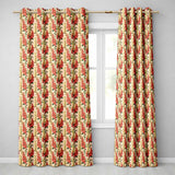 Classic Red Floral Stripe Pattern with Soft Cream Flowers on Beige Background  Readymade Eyelet Ring Top Thermal 100% Blackout Curtains