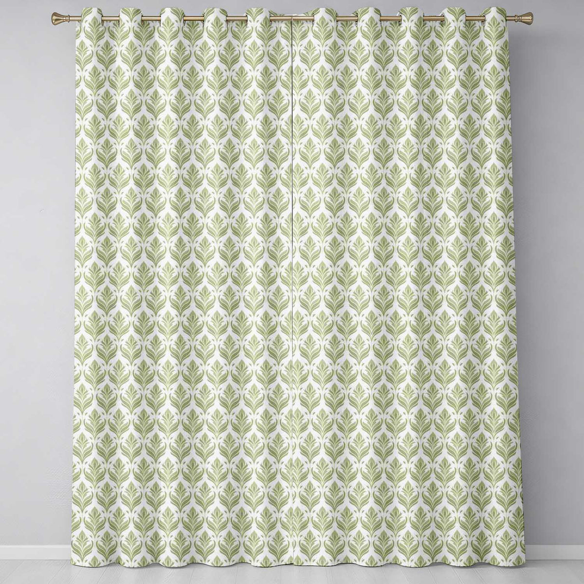 Minimalist Olive and Cream Vertical Leaf Stripe Seamless Pattern Modern  Readymade Eyelet Ring Top Thermal 100% Blackout Curtains