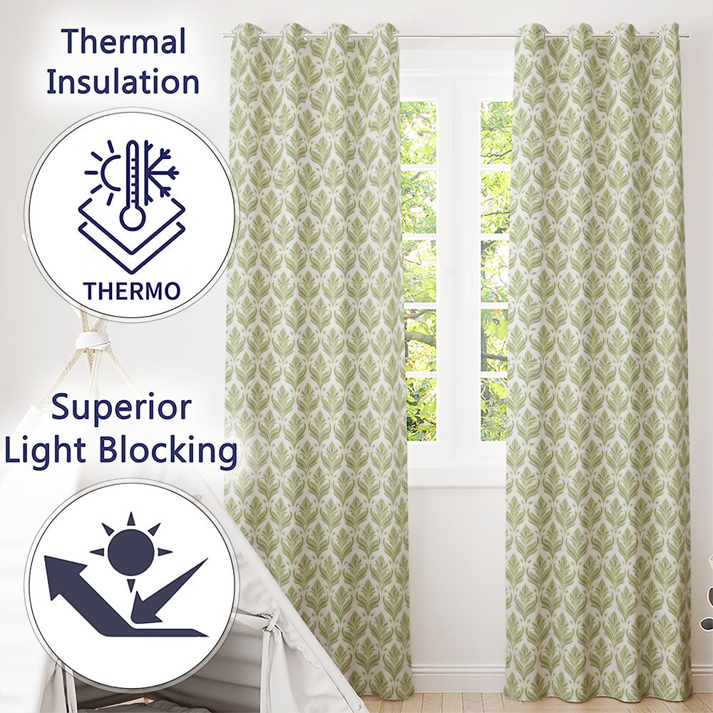 Minimalist Olive and Cream Vertical Leaf Stripe Seamless Pattern Modern  Readymade Eyelet Ring Top Thermal 100% Blackout Curtains