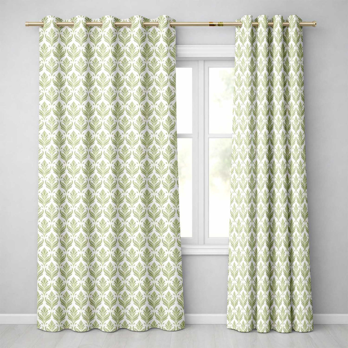 Minimalist Olive and Cream Vertical Leaf Stripe Seamless Pattern Modern  Readymade Eyelet Ring Top Thermal 100% Blackout Curtains